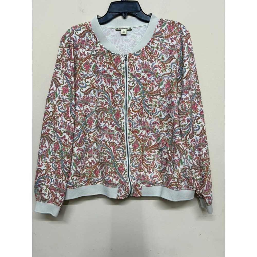 RuffHewn Paisley Zip Front Jacket‎ Womens XL Boho Cottagecore Lightweight Top